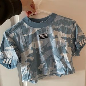 Adidas blue camo crop workout top size small